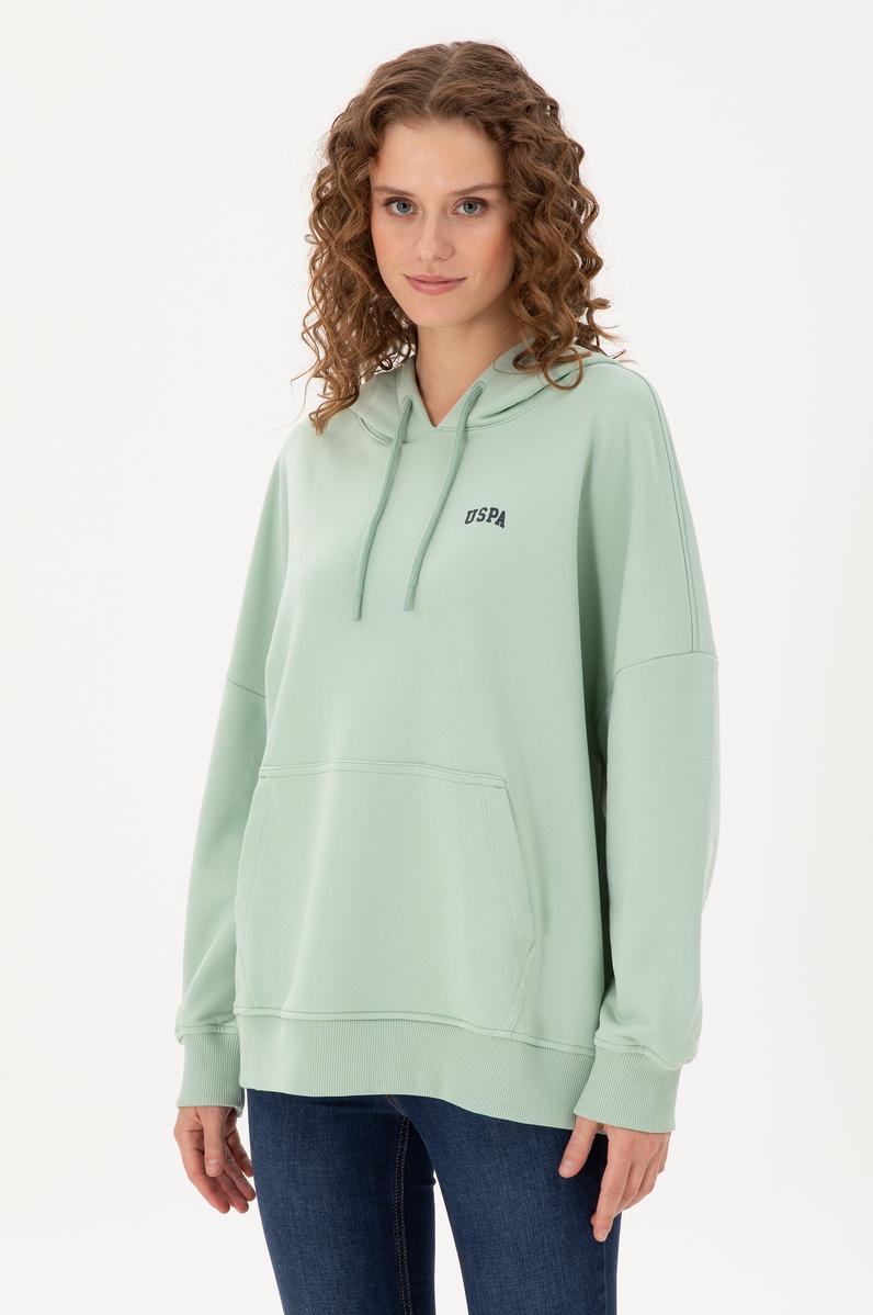 Kadın Su Yeşili Kapüşonlu Basic Sweatshirt