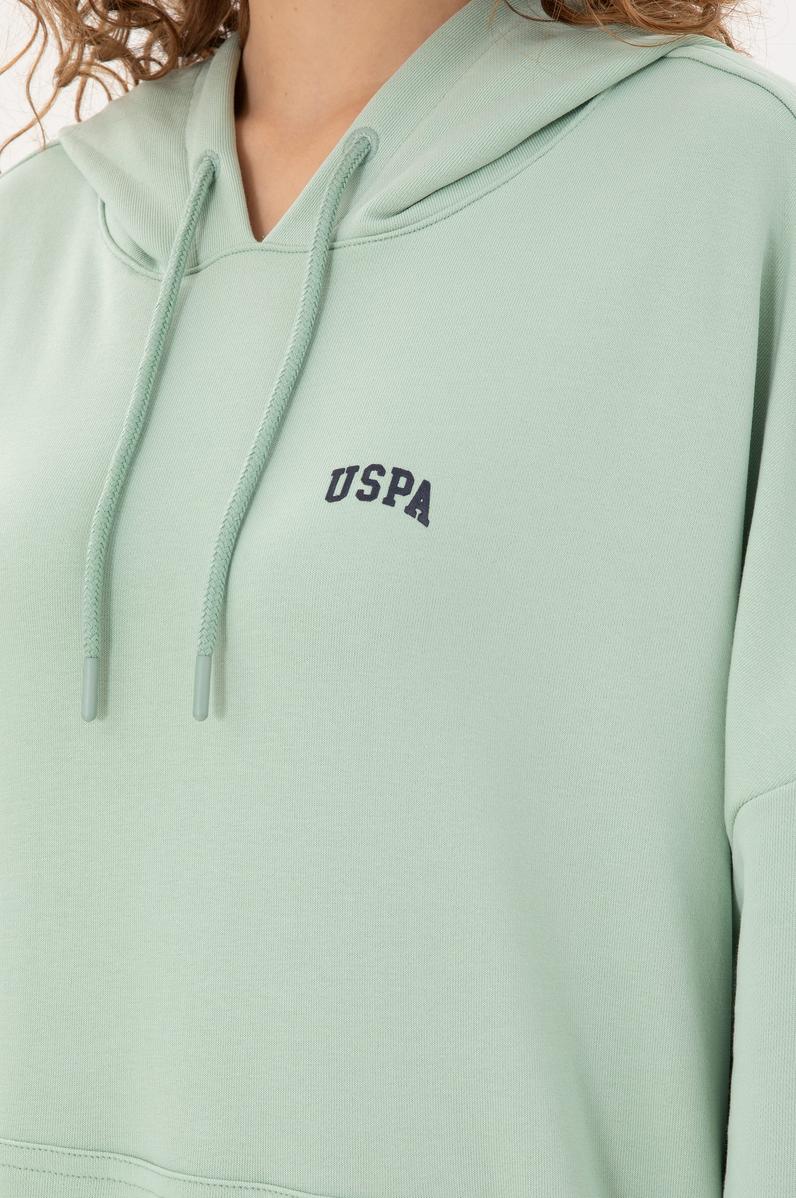 Kadın Su Yeşili Kapüşonlu Basic Sweatshirt