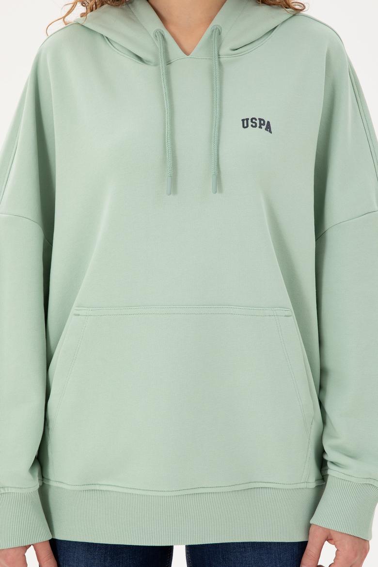 Kadın Su Yeşili Kapüşonlu Basic Sweatshirt - 50297324054