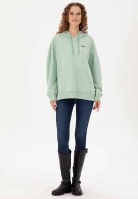 Kadın Su Yeşili Kapüşonlu Basic Sweatshirt - 50297324054