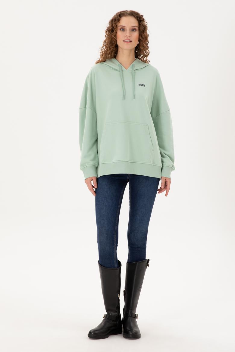 Kadın Su Yeşili Kapüşonlu Basic Sweatshirt - 50297324054