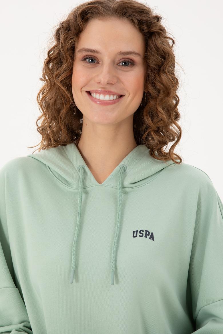 Kadın Su Yeşili Kapüşonlu Basic Sweatshirt - 50297324054