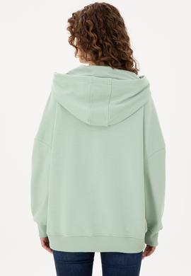 Kadın Su Yeşili Kapüşonlu Basic Sweatshirt - 50297324054
