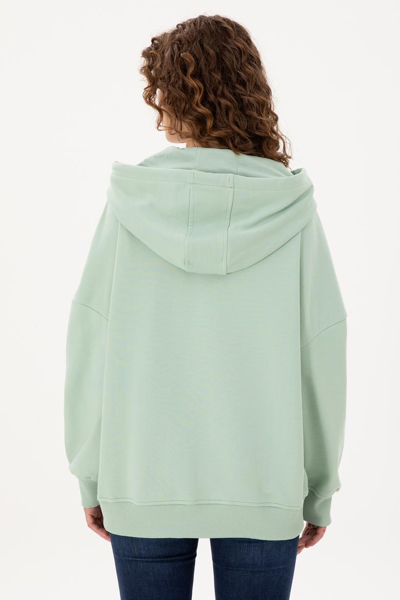 Kadın Su Yeşili Kapüşonlu Basic Sweatshirt - 50297324054
