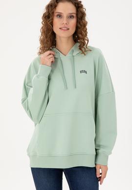 Kadın Su Yeşili Kapüşonlu Basic Sweatshirt - 50297324054