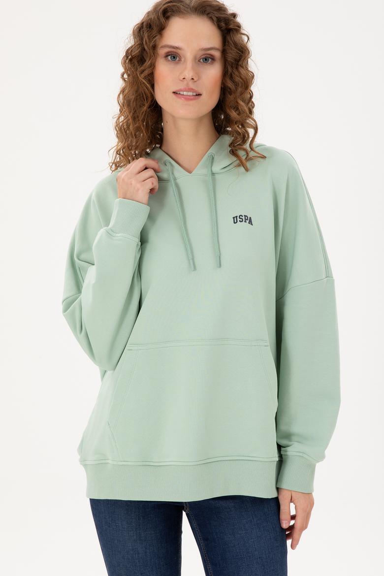 Kadın Su Yeşili Kapüşonlu Basic Sweatshirt - 50297324054