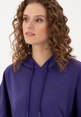 Kadın Mor Kapüşonlu Basic Sweatshirt - 50297324060