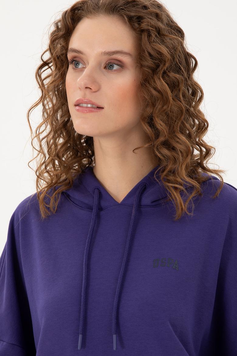 Kadın Mor Kapüşonlu Basic Sweatshirt - 50297324060