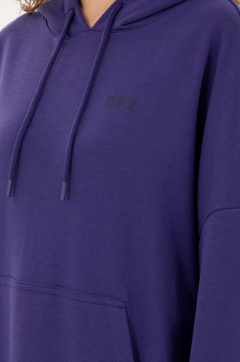 Kadın Mor Kapüşonlu Basic Sweatshirt