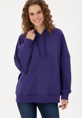 Kadın Mor Kapüşonlu Basic Sweatshirt - 50297324060
