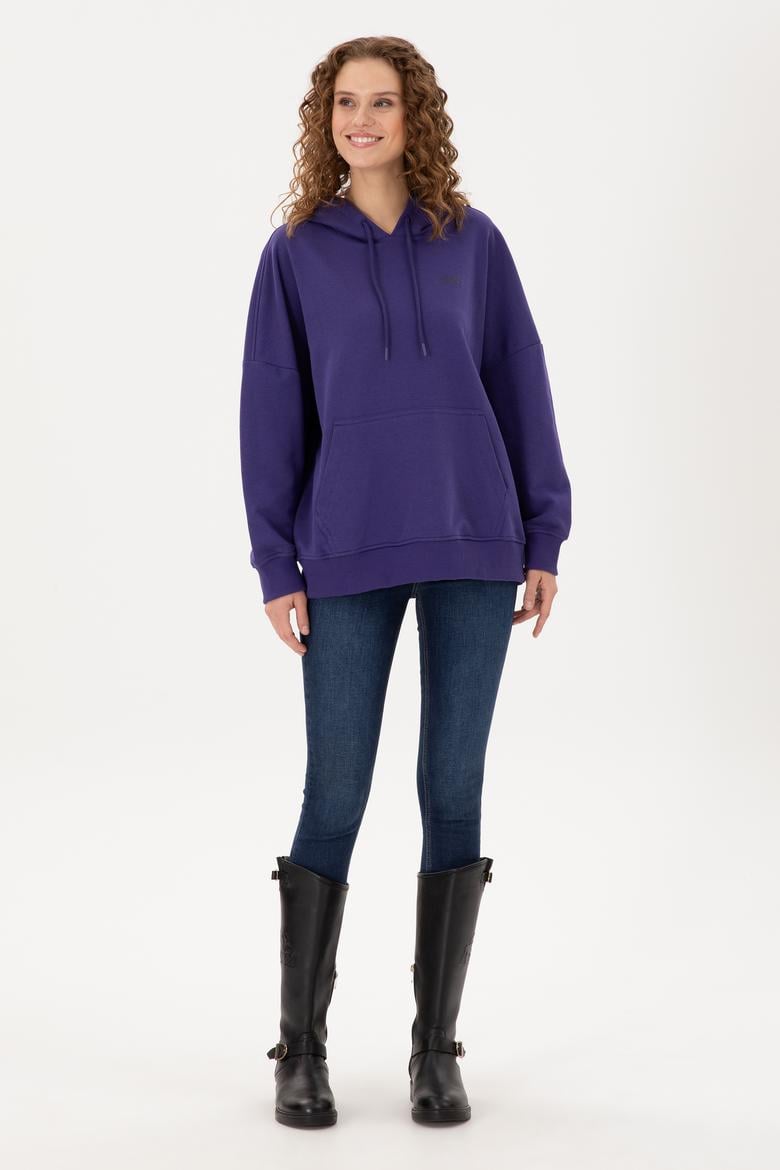Kadın Mor Kapüşonlu Basic Sweatshirt - 50297324060