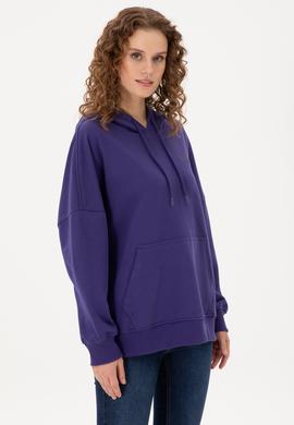 Kadın Mor Kapüşonlu Basic Sweatshirt - 50297324060