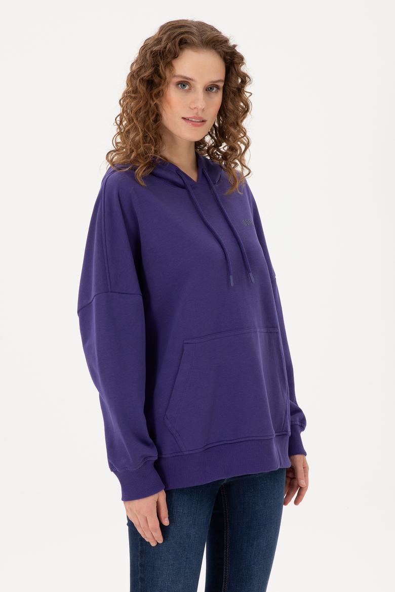 Kadın Mor Kapüşonlu Basic Sweatshirt