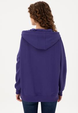 Kadın Mor Kapüşonlu Basic Sweatshirt - 50297324060