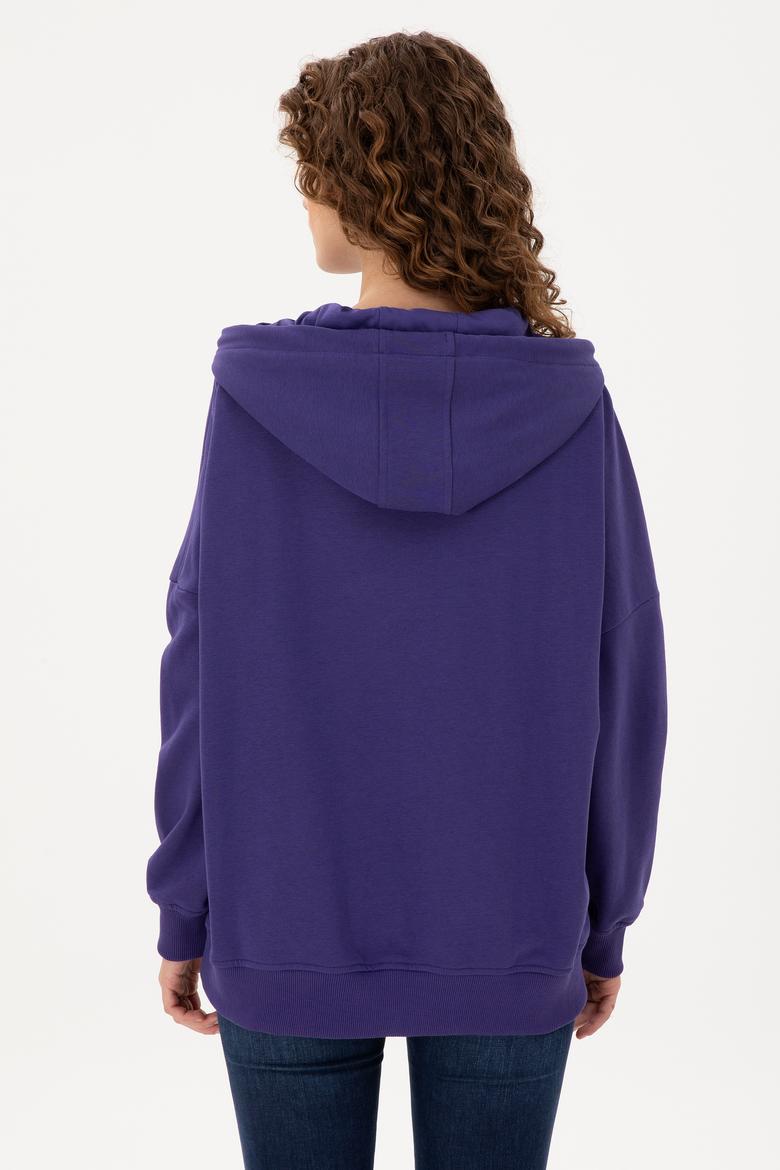 Kadın Mor Kapüşonlu Basic Sweatshirt - 50297324060