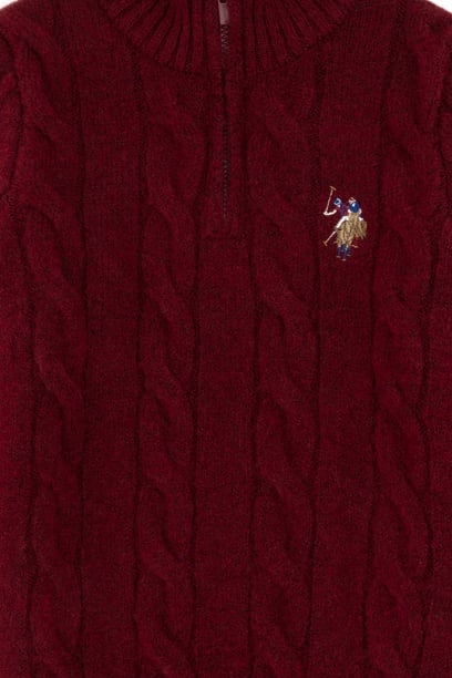 Erkek Çocuk Yarım Fermuarlı Bordo Kazak