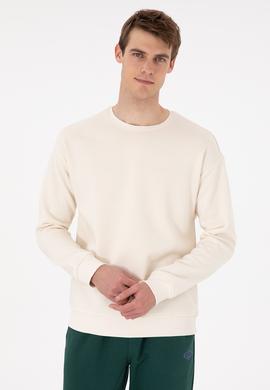 Erkek Comfort Fit Bisiklet Yaka Krem Sweatshirt - 50293438037