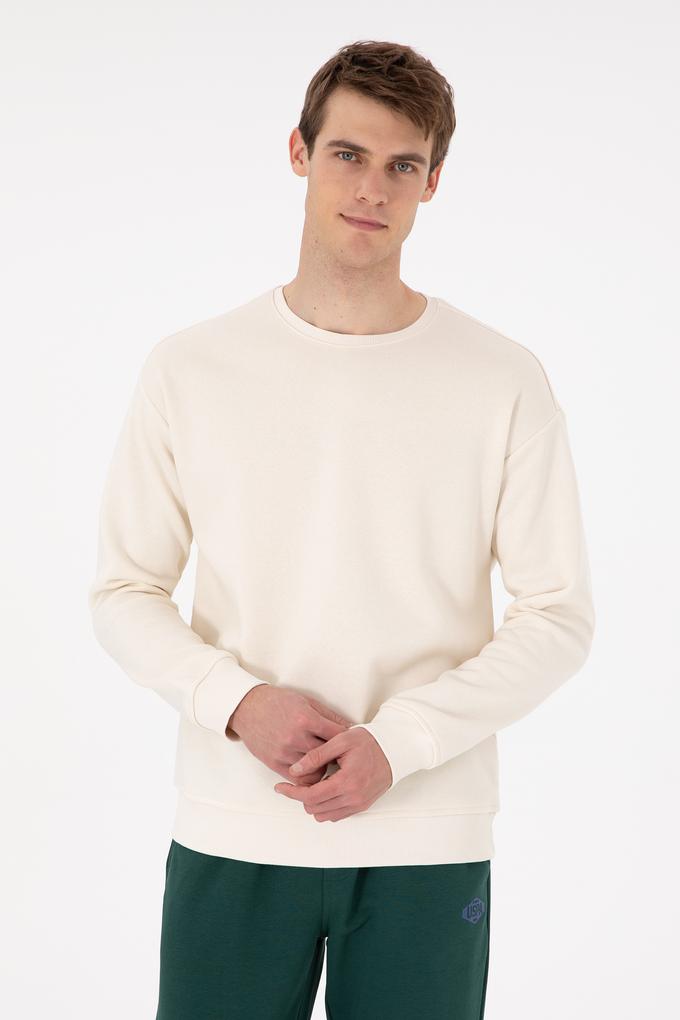Erkek Comfort Fit Bisiklet Yaka Krem Sweatshirt