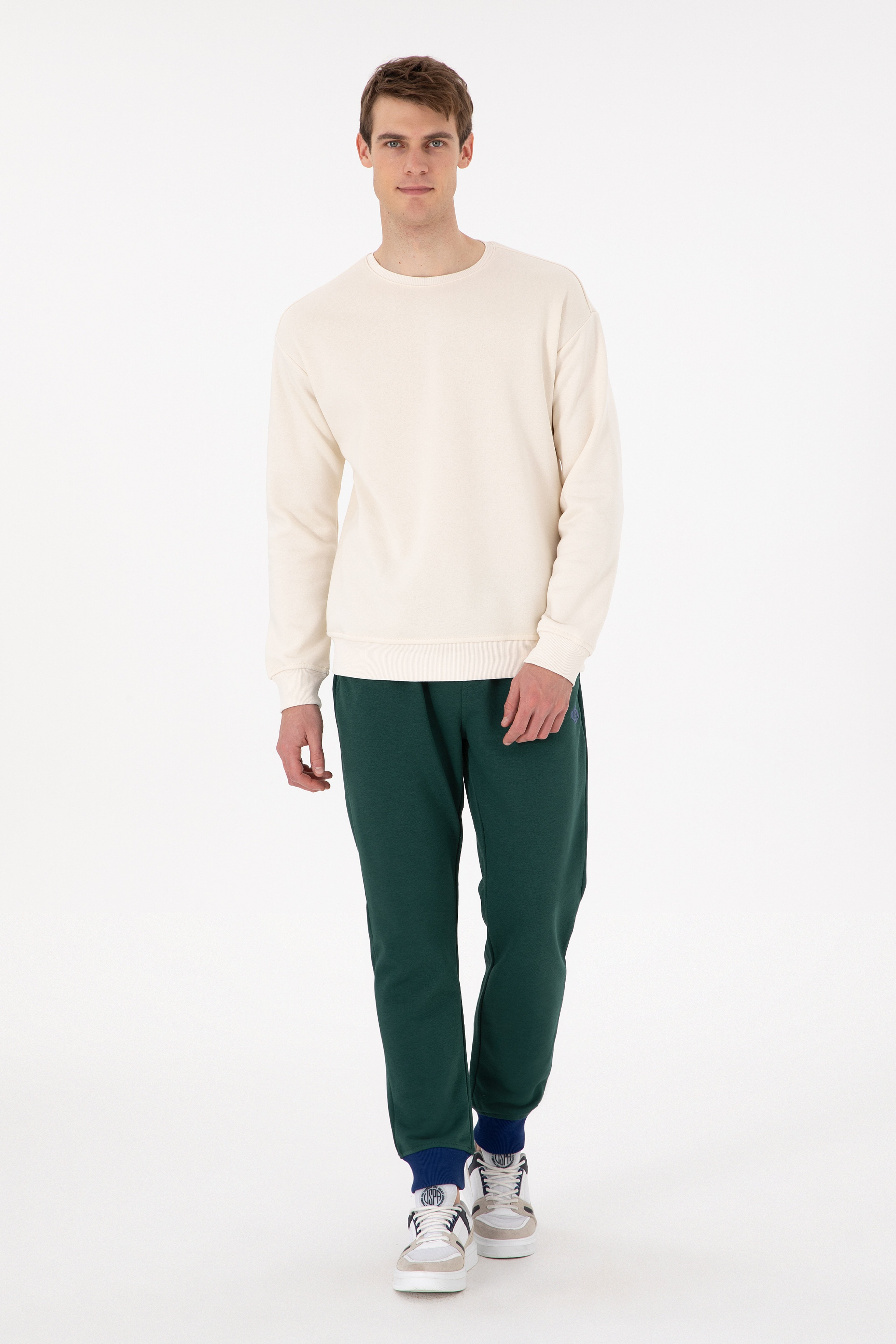 Erkek Comfort Fit Bisiklet Yaka Krem Sweatshirt