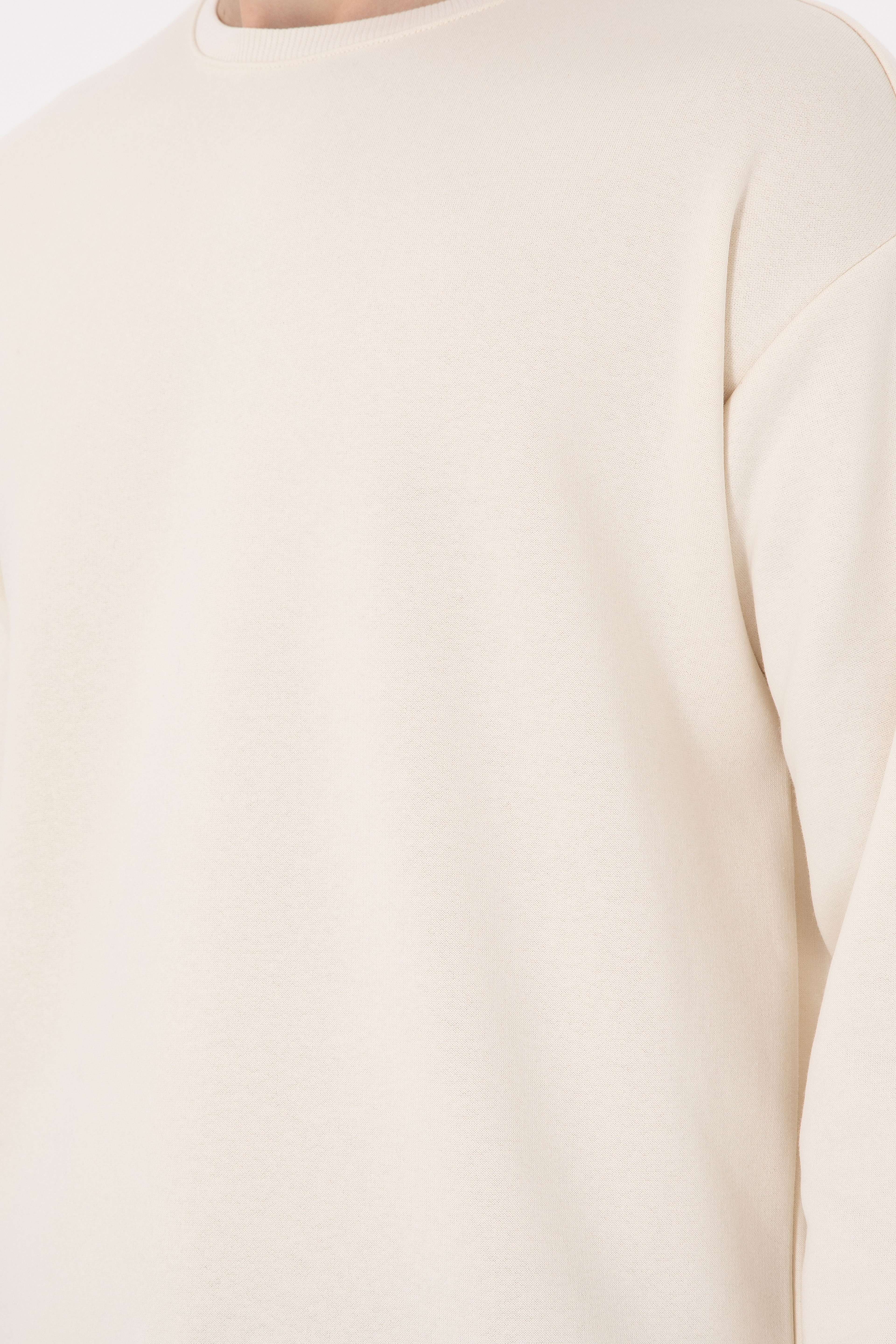 Erkek Comfort Fit Bisiklet Yaka Krem Sweatshirt