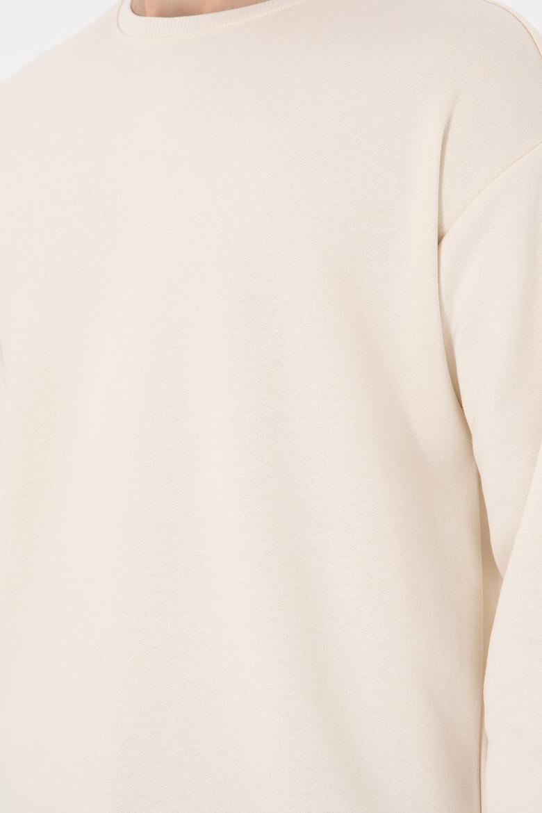 Erkek Comfort Fit Bisiklet Yaka Krem Sweatshirt - 50293438037