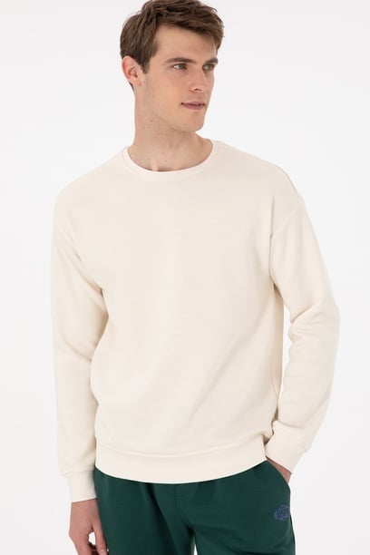 Erkek Comfort Fit Bisiklet Yaka Krem Sweatshirt