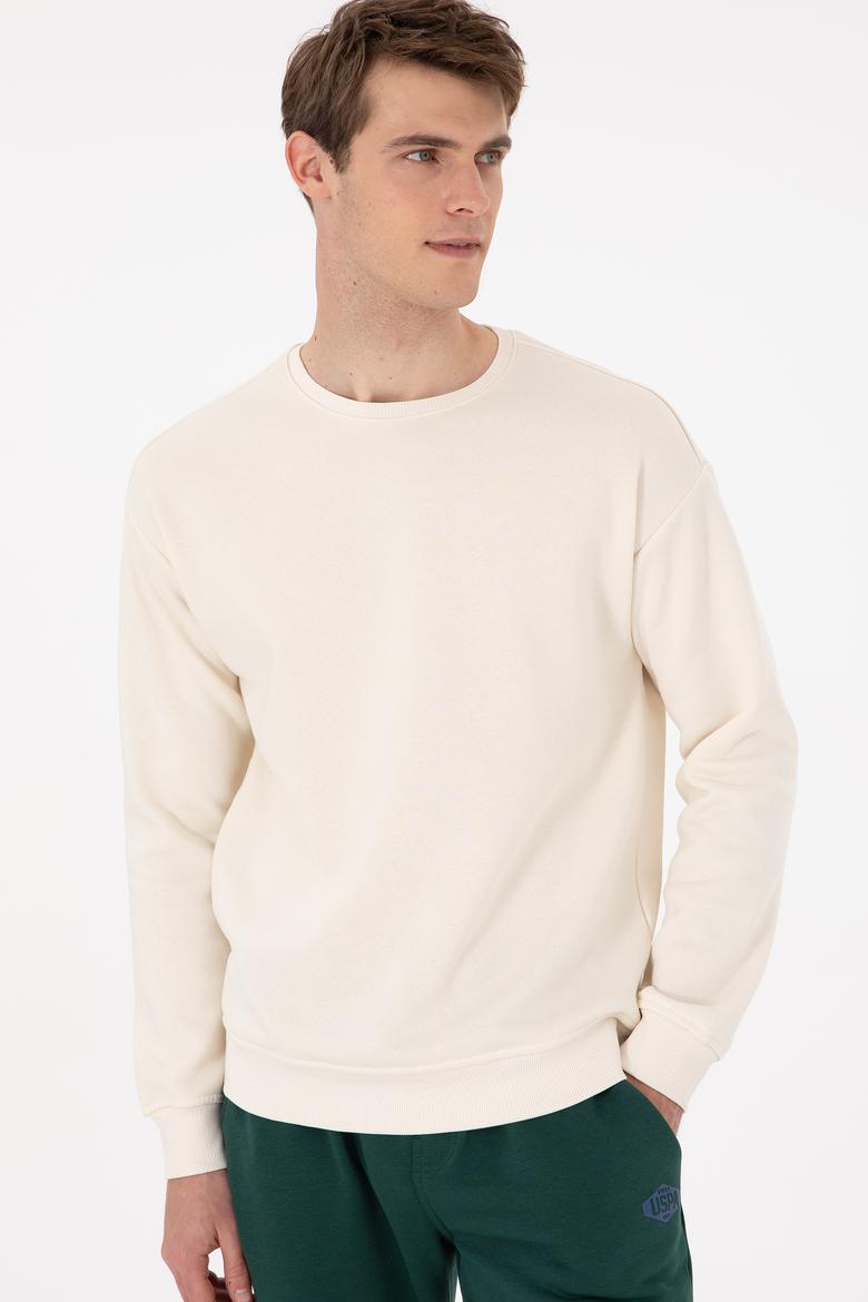 Erkek Comfort Fit Bisiklet Yaka Krem Sweatshirt - 50293438037