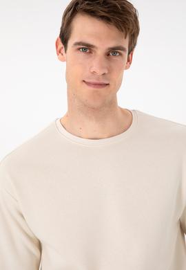 Erkek Comfort Fit Bisiklet Yaka Krem Sweatshirt - 50293438037