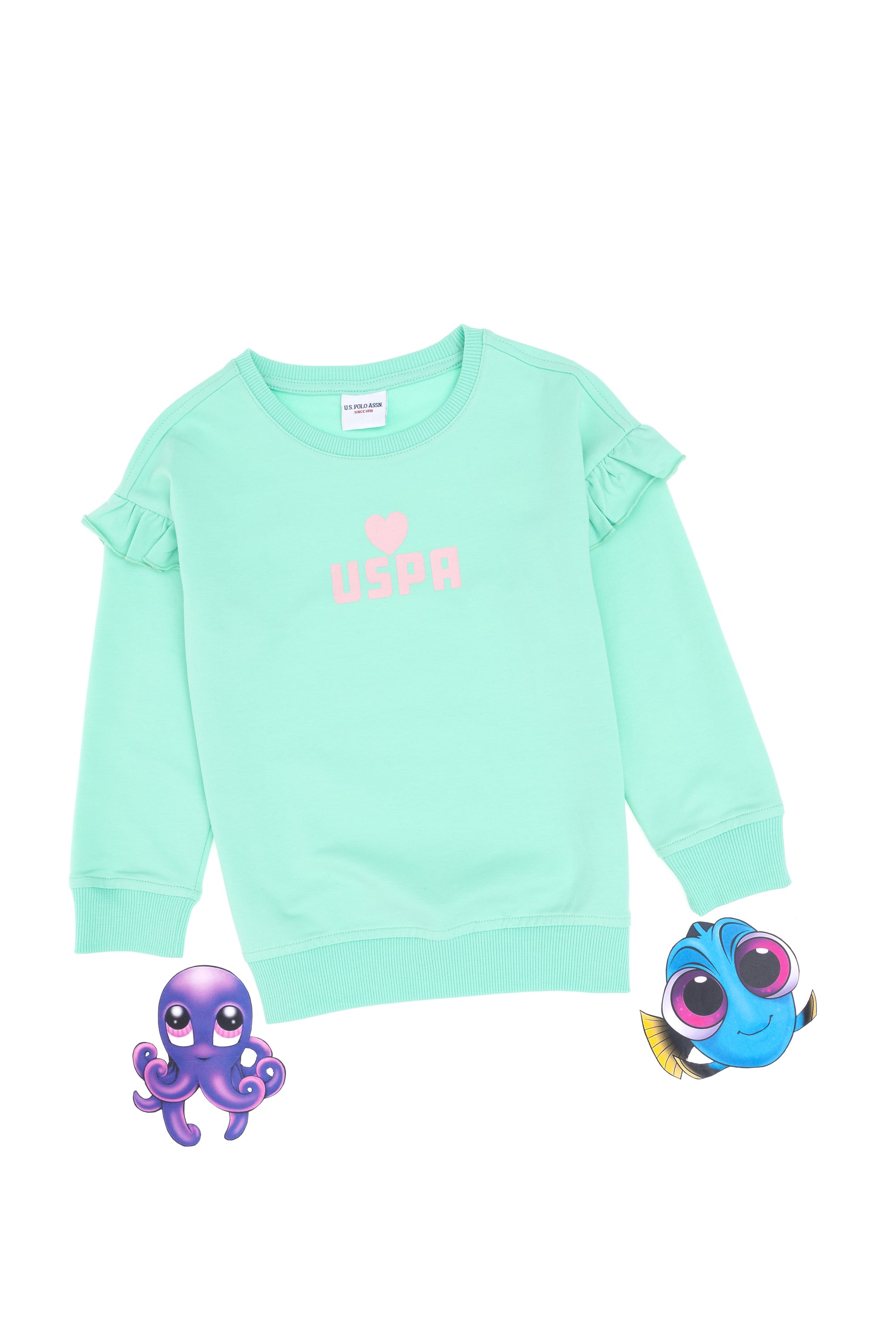 Kız Çocuk Mint Bisiklet Yaka Sweatshirt - Image 3
