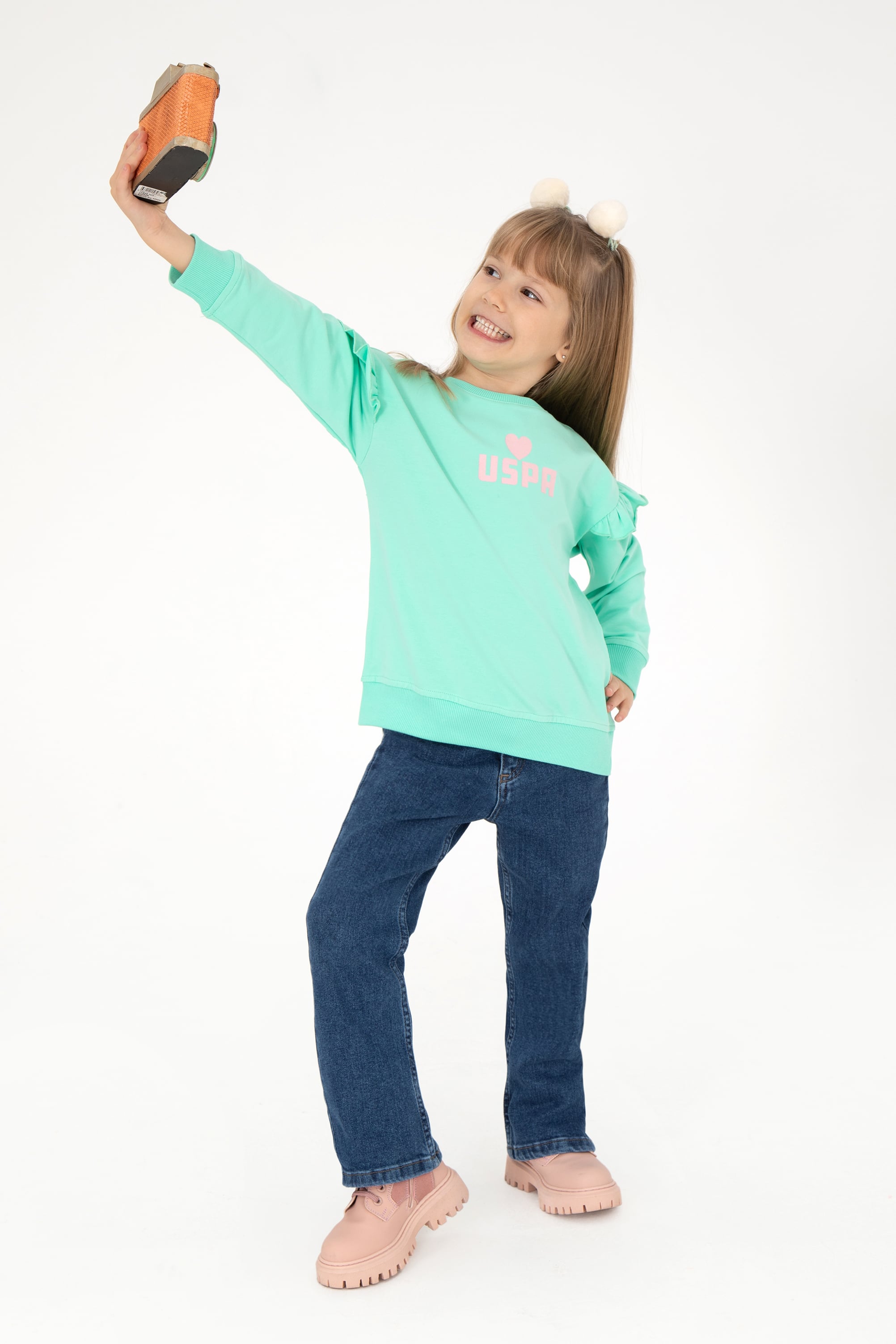 Kız Çocuk Mint Bisiklet Yaka Sweatshirt - Image 2