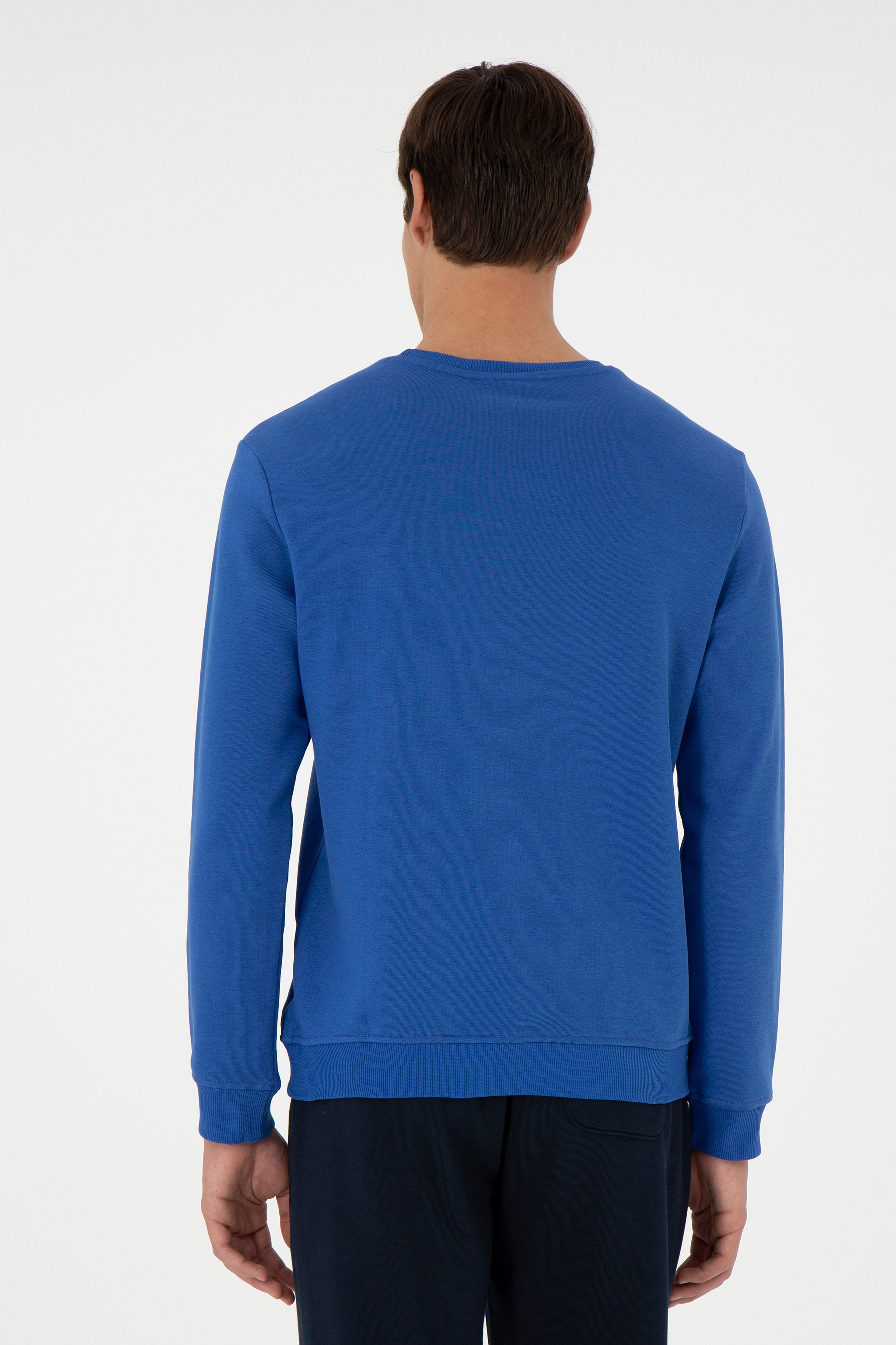 Erkek Regular Fit Bisiklet Yaka Saks Sweatshirt - Image 5