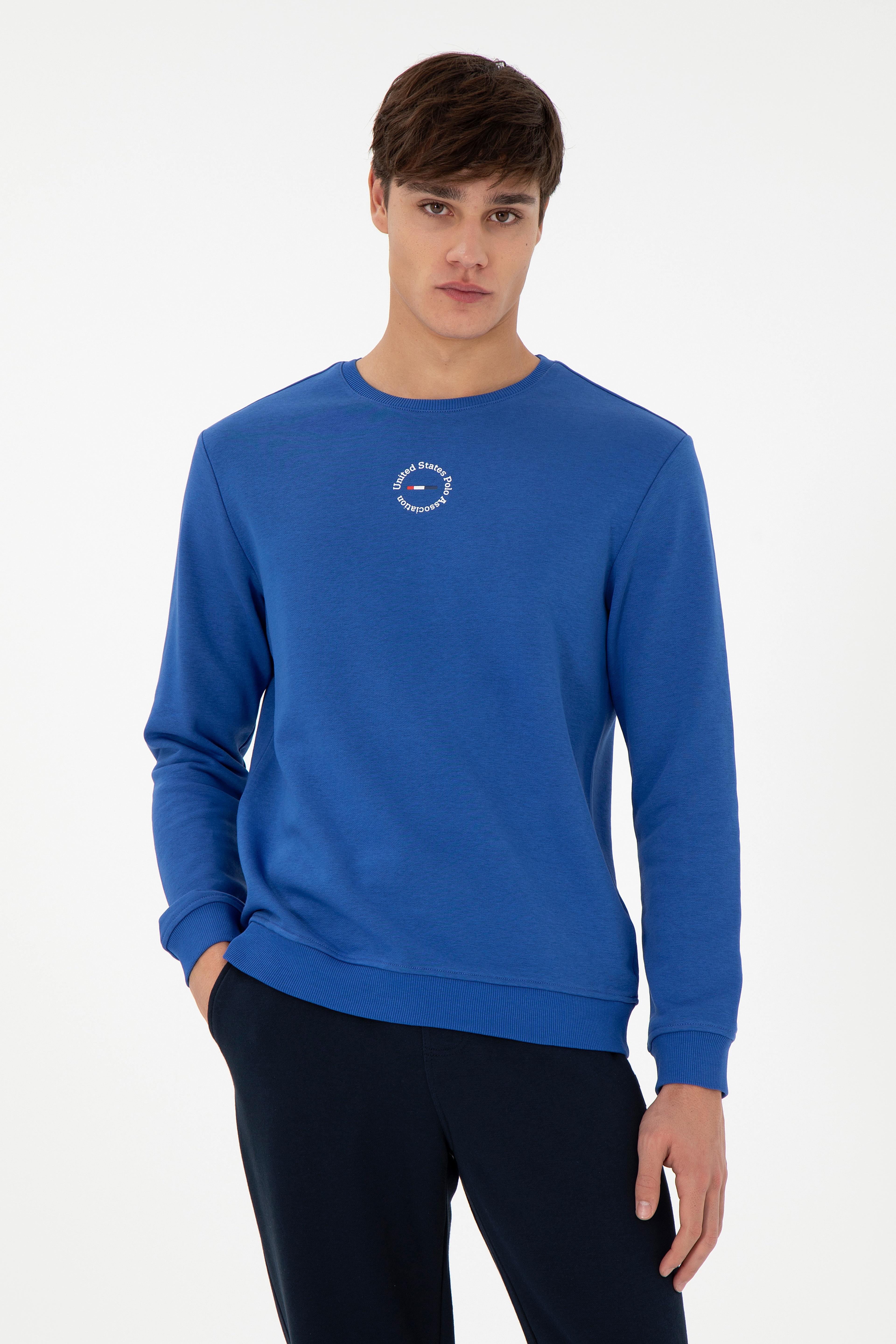 Erkek Regular Fit Bisiklet Yaka Saks Sweatshirt - Image 1