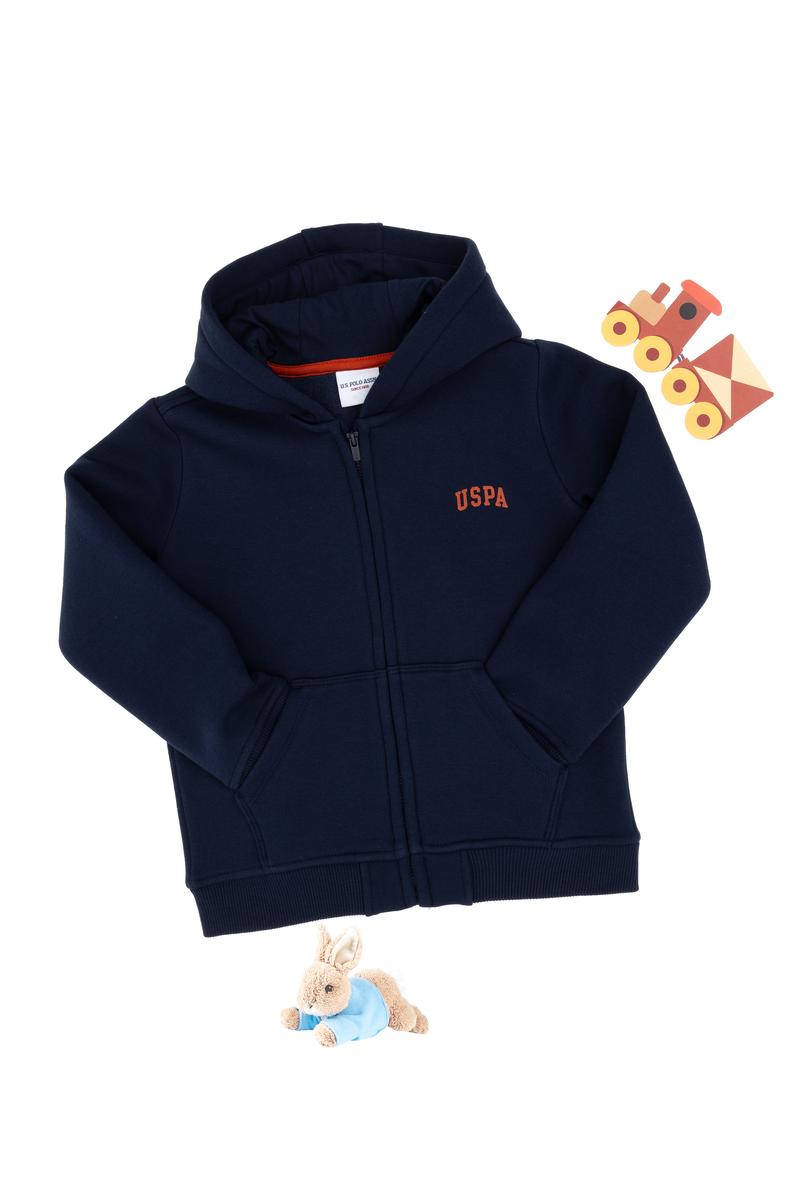 Erkek Çocuk Fermuarlı Lacivert Şardonlu Kapüşonlu Sweatshirt