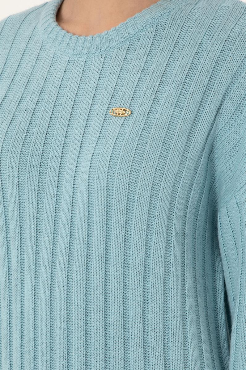 Kadın Su Yeşili Bisiklet Yaka Kazak