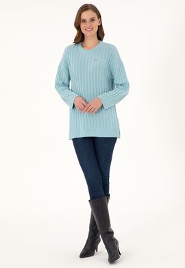 Kadın Su Yeşili Bisiklet Yaka Kazak - 50297092026