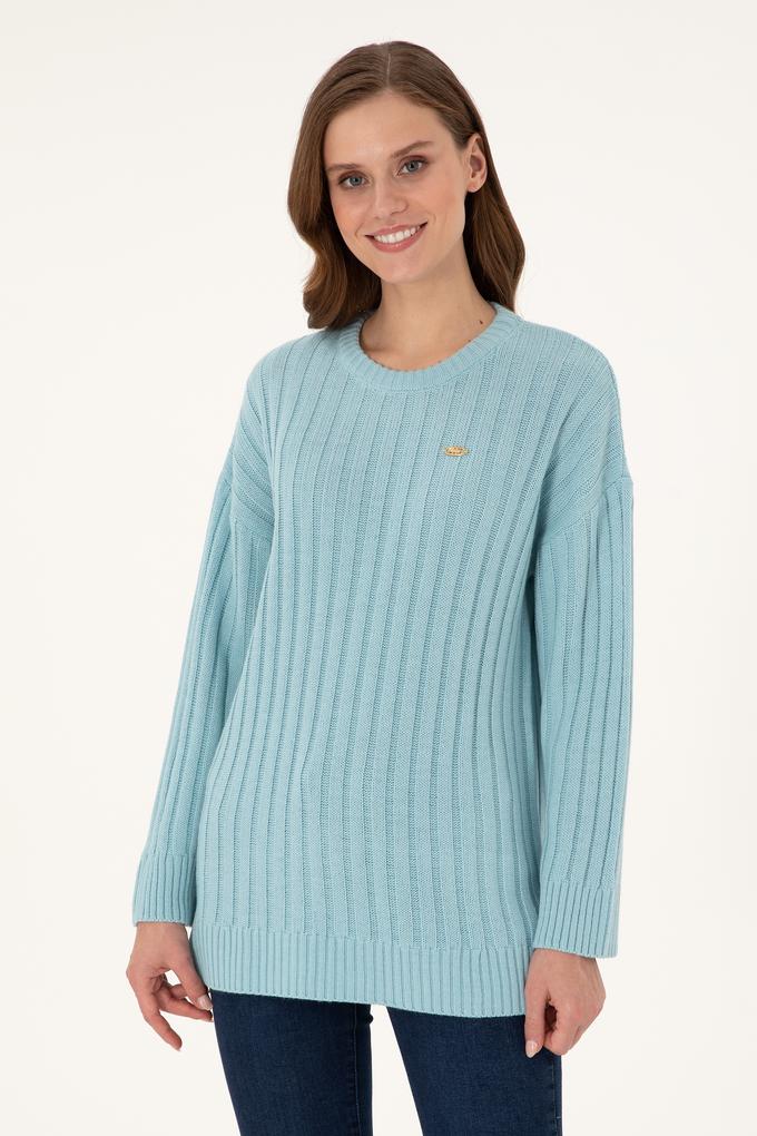 Kadın Su Yeşili Bisiklet Yaka Kazak