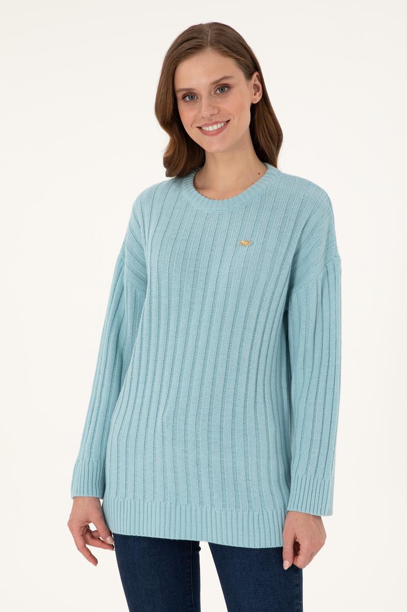 Kadın Su Yeşili Bisiklet Yaka Kazak