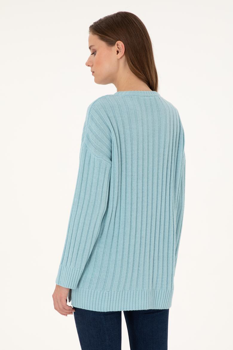 Kadın Su Yeşili Bisiklet Yaka Kazak - 50297092026