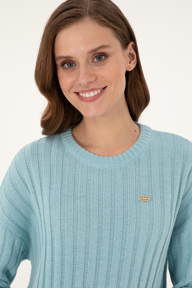 Kadın Su Yeşili Bisiklet Yaka Kazak - 50297092026