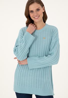 Kadın Su Yeşili Bisiklet Yaka Kazak - 50297092026