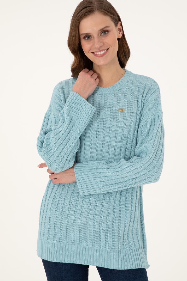 Kadın Su Yeşili Bisiklet Yaka Kazak - 50297092026