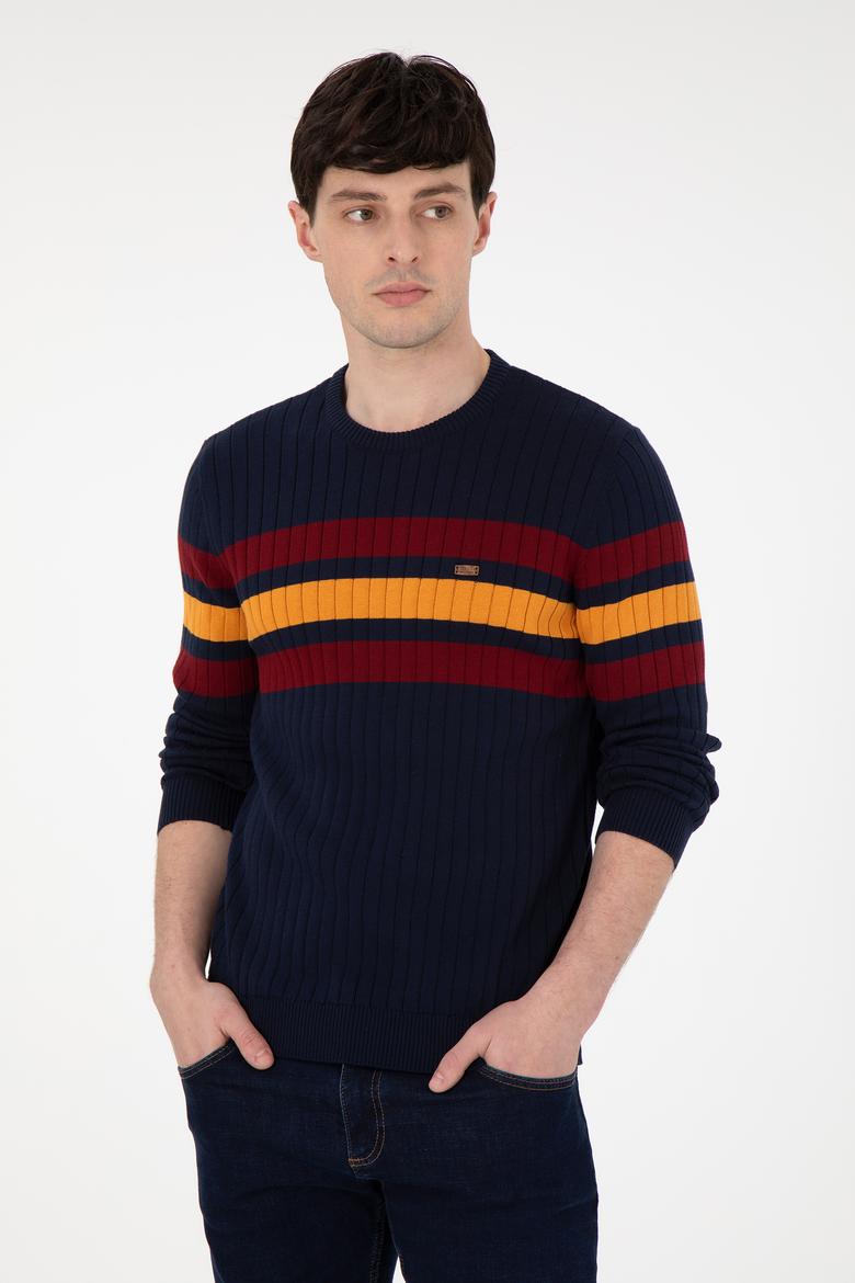 Erkek Slim Fit Bisiklet Yaka Lacivert Kazak