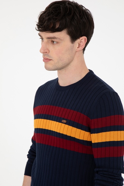 Erkek Slim Fit Bisiklet Yaka Lacivert Kazak