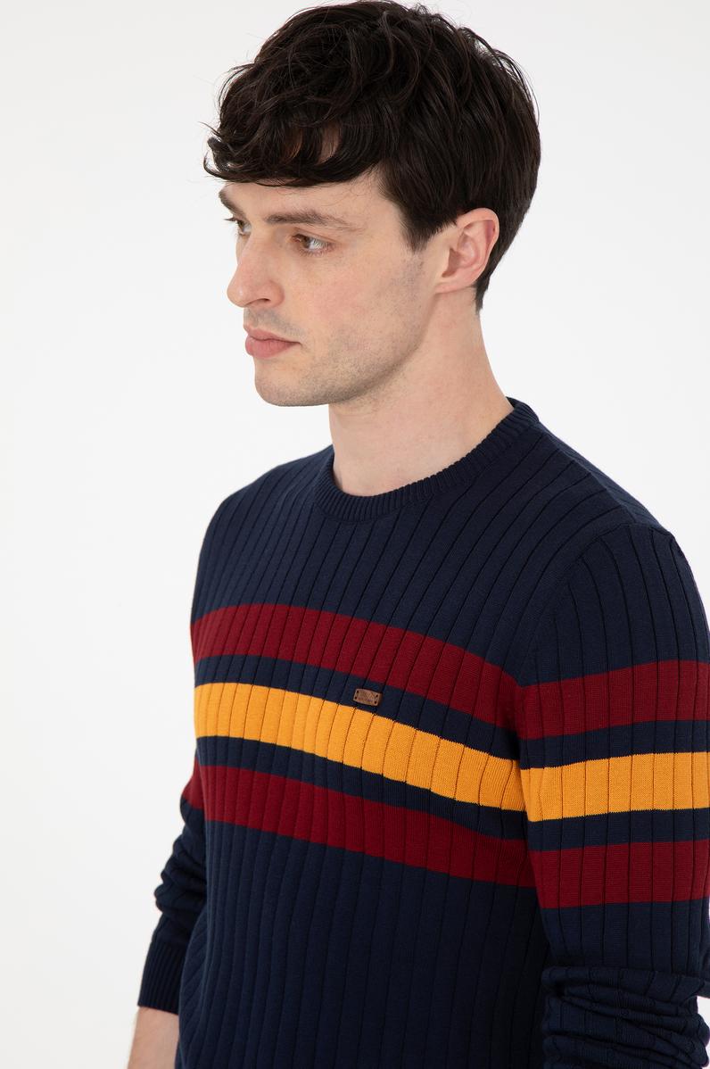 Erkek Slim Fit Bisiklet Yaka Lacivert Kazak