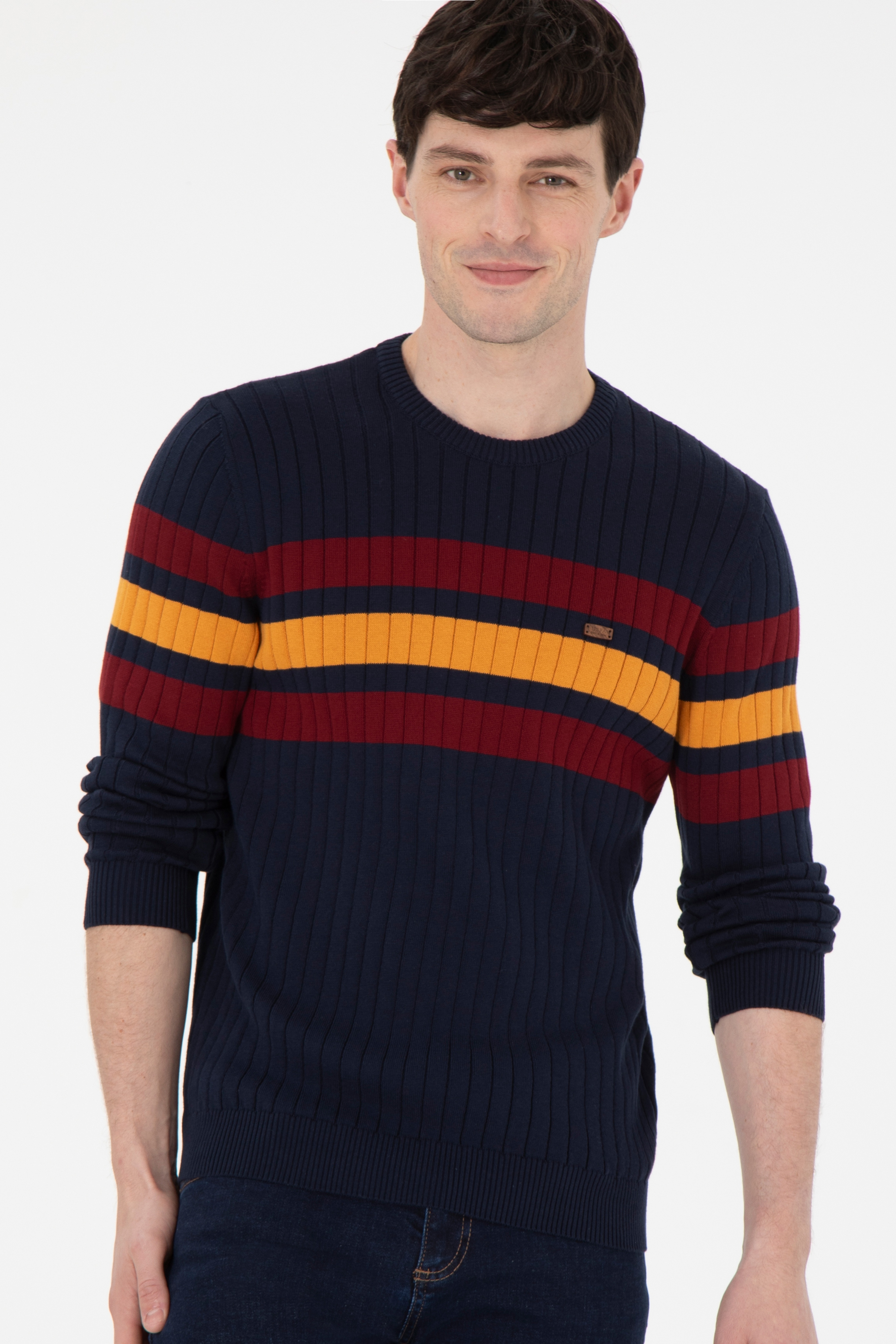 Erkek Slim Fit Bisiklet Yaka Lacivert Kazak