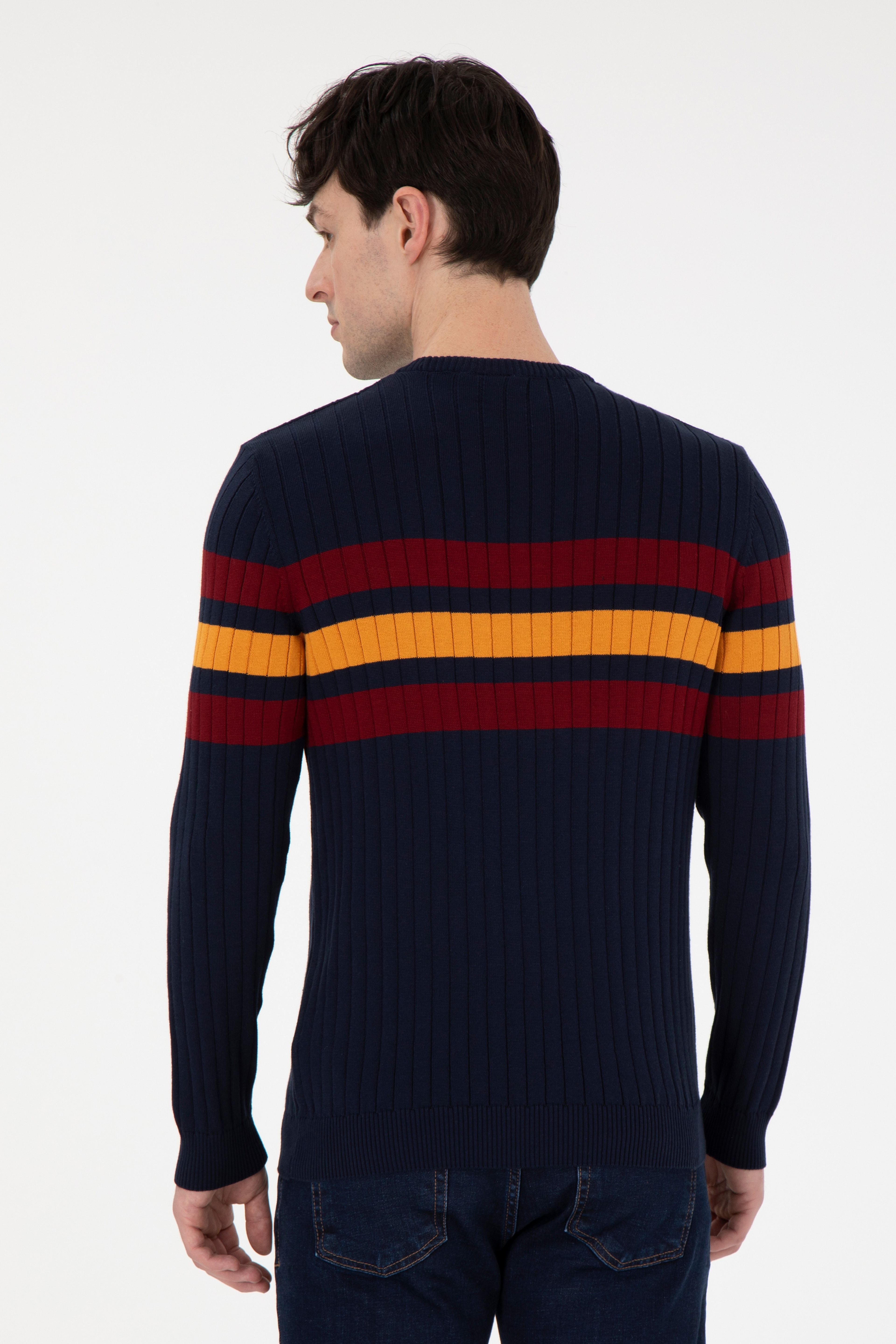 Erkek Slim Fit Bisiklet Yaka Lacivert Kazak