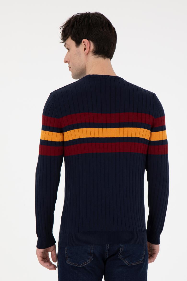 Erkek Slim Fit Bisiklet Yaka Lacivert Kazak - 50297046007