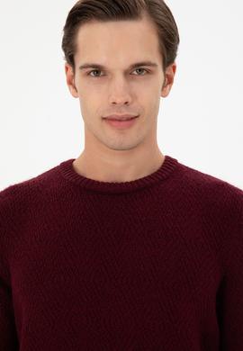 Erkek Regular Fit Bisiklet Yaka Bordo Kazak - 50297049010