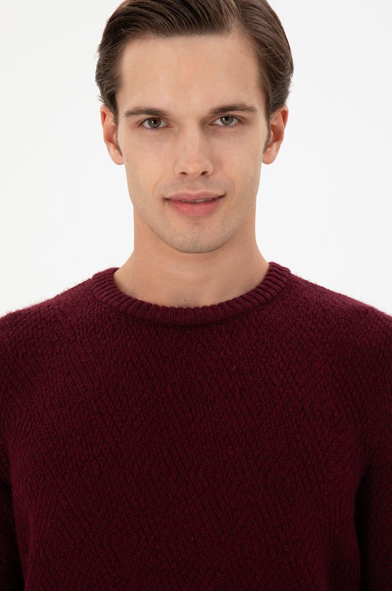 Erkek Regular Fit Bisiklet Yaka Bordo Kazak