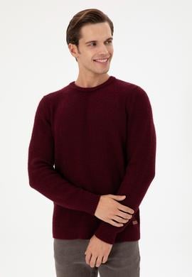 Erkek Regular Fit Bisiklet Yaka Bordo Kazak - 50297049010